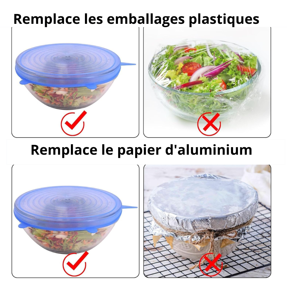 Protégez-vous contre les bactéries, microbes sur les aliments ! SOLUTION: Ce couvercle en Silicone réutilisable 6 en 1
