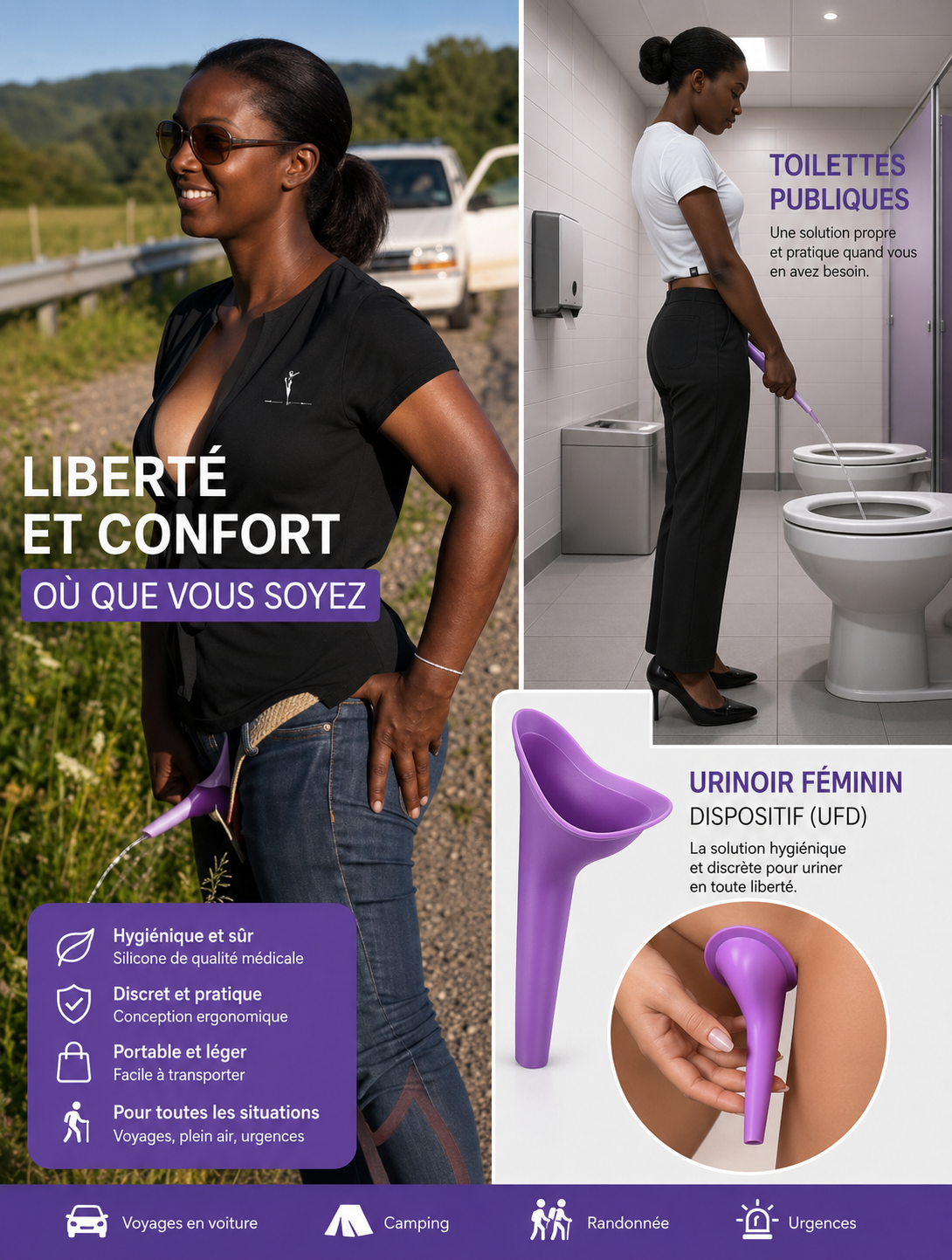 PROTEGEZ-VOUS CONTRE LES INFECTIONS VAGINALES: Urinoir féminin réutilisable en Silicone  permettant aux Femmes de Faire Pipi Debou dans les toilettes sales!.