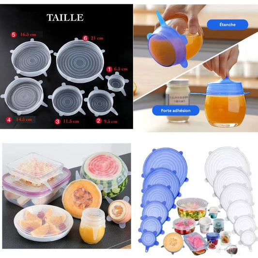 Couvercle en Silicone réutilisable 6 en 1: Protégez-vous contre les bactéries, microbes sur les aliments.