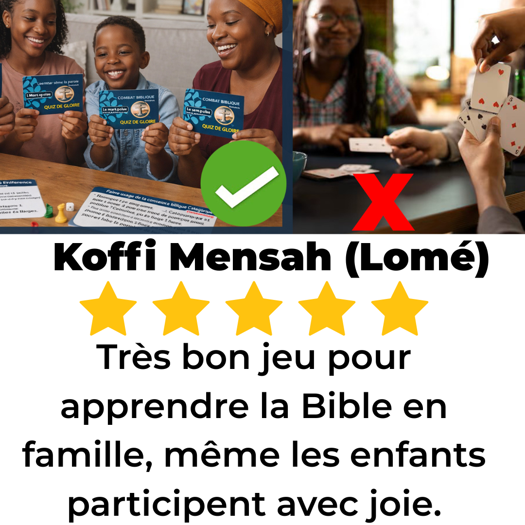 QUIZ DE GLOIRE: Un jeu qui édifie votre Foi et Rassemble toute la famille. Prix: 9900F au lieu de 14900F. BONUS GRATUIT: 24GIGAS de Dessins animés+films chrétiens via un liens.